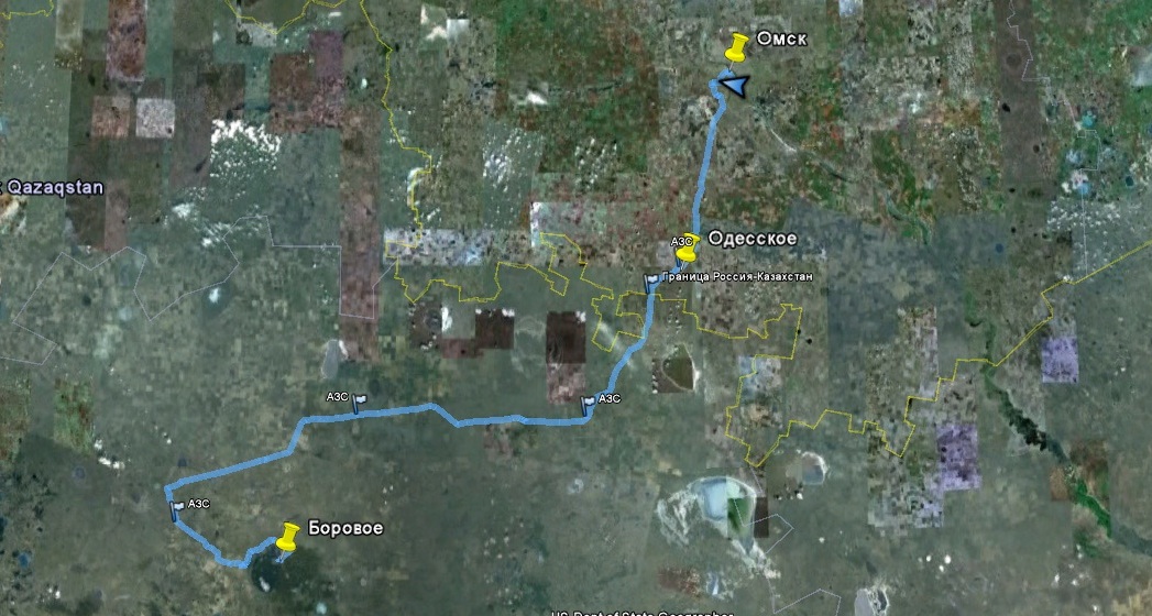 Трек для GPS-навигатора на карте Google Earth. Боровое - Одесское - Омск Трек на карте Google Earth. Боровое - Одесское - Омск