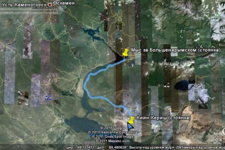 Трек для GPS-навигатора на карте Google Earth. Мыс (Бухтарминское водохранилище, Большенарымское) - Киин-Кериш Трек на карте Google Earth. Мыс (Бухтарминское водохранилище, Большенарымское) - Киин-Кериш