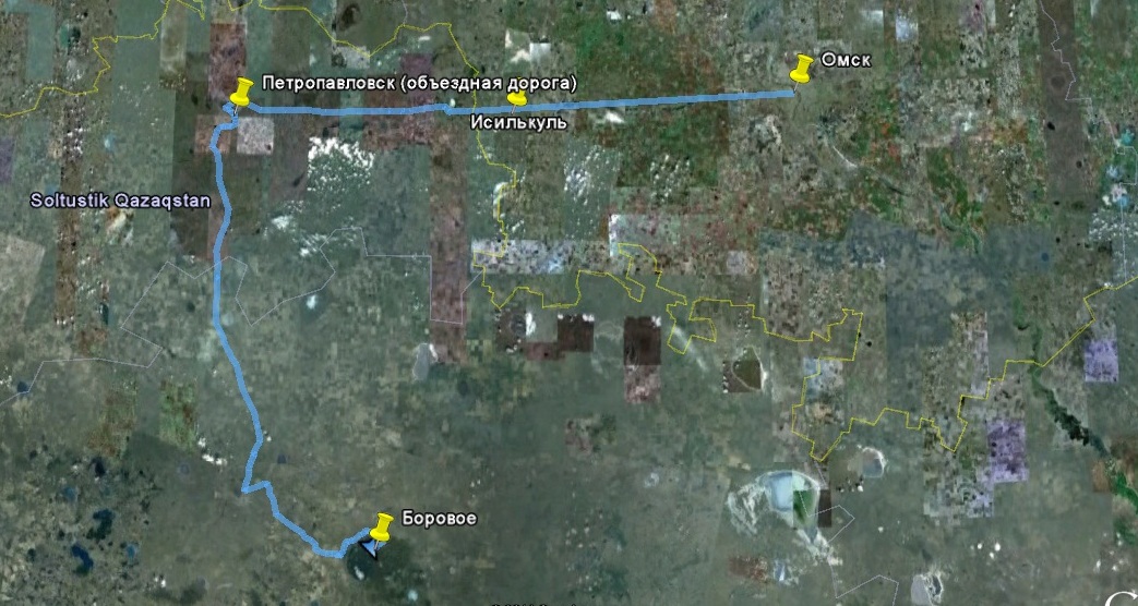 Трек для GPS-навигатора на карте Google Earth. Омск - Петропавловск (окружная дорога) - Боровое Трек на карте Google Earth. Омск - Петропавловск (окружная дорога) - Боровое