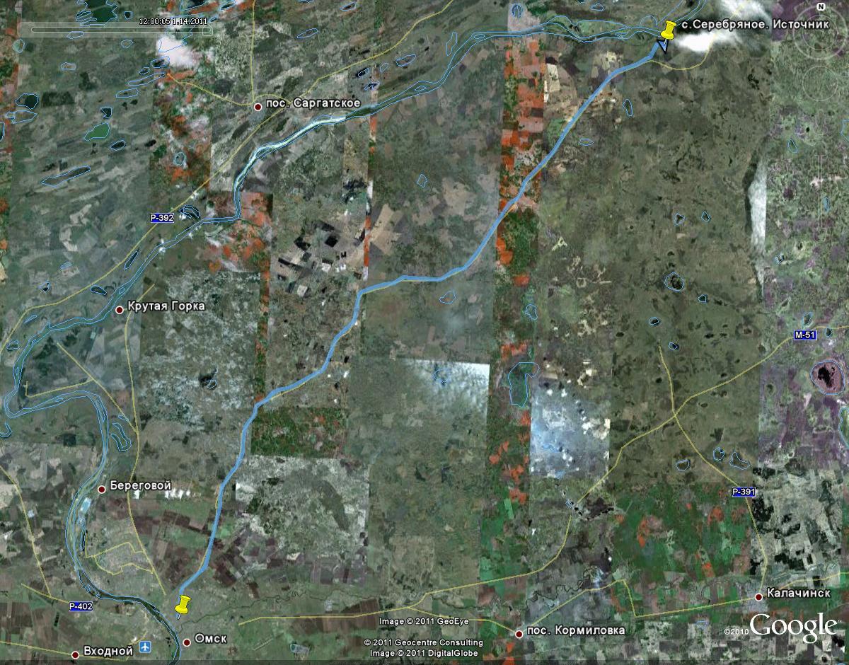 Трек для GPS-навигатора на карте Google Earth. Омск - с.Серебряное. Целебный источник Трек на карте Google Earth. Омск - с.Серебряное. Целебный источник