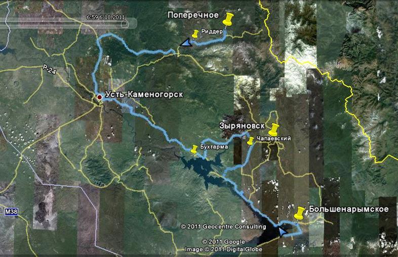 Трек для GPS-навигатора на карте Google Earth. Село Поперечное (Западно-Алтайский заповедник) - Риддер - Усть-Каменогорск - Бухтарма - Мыс (Бухтарминское водохранилище, Большенарымское) Трек на карте Google Earth. Село Поперечное (Западно-Алтайский заповедник) - Риддер - Усть-Каменогорск - Бухтарма - Мыс (Бухтарминское водохранилище, Большенарымское)