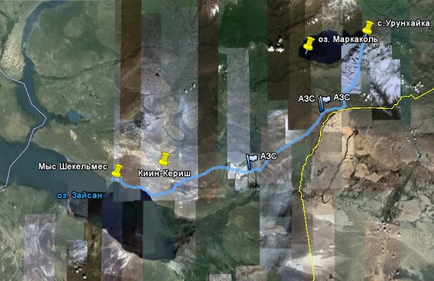 Трек для GPS-навигатора на карте Google Earth. Озеро Зайсан, мыс Шекельмес - озеро Маркаколь, с. Урунхайка Трек на карте Google Earth. Озеро Зайсан, мыс Шекельмес - озеро Маркаколь, с. Урунхайка
