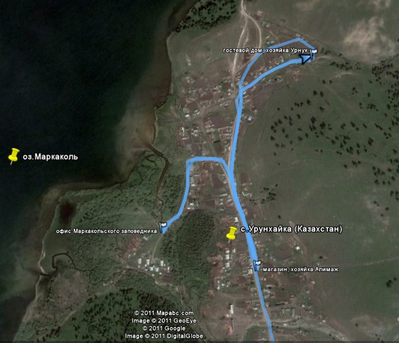 Трек для GPS-навигатора на карте Google Earth. Озеро Маркаколь, по селу Урунхайка Трек на карте Google Earth. Озеро Маркаколь, по селу Урунхайка